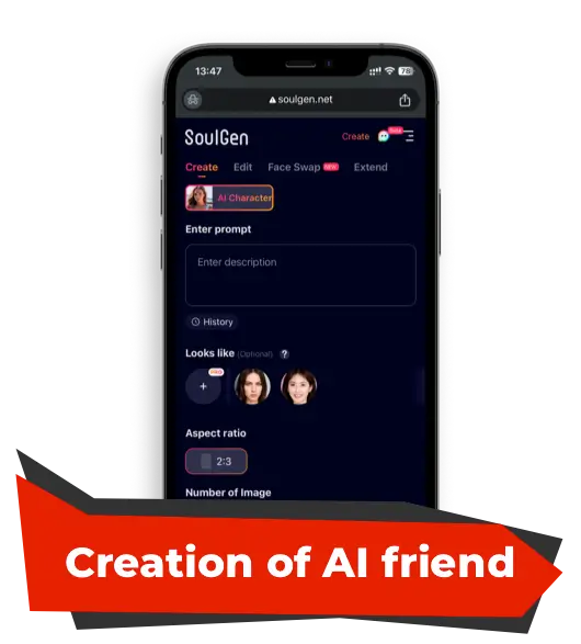 Creation of AI Friend at soulgen on phone